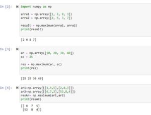 Maximum Function of Python Numpy explained with code examples parameters explained in jupyter notebook