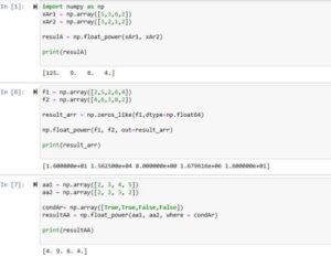 numpy.float_power() Numpy function code examples in python programming in jupyter notebook